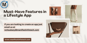 Infographic showcasing must-have features in a lifestyle app, including activity tracking, personalized recommendations, and social sharing.