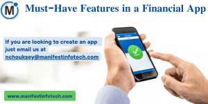 Infographic showcasing must-have features for a financial app, including budgeting, expense tracking, and secure transactions.