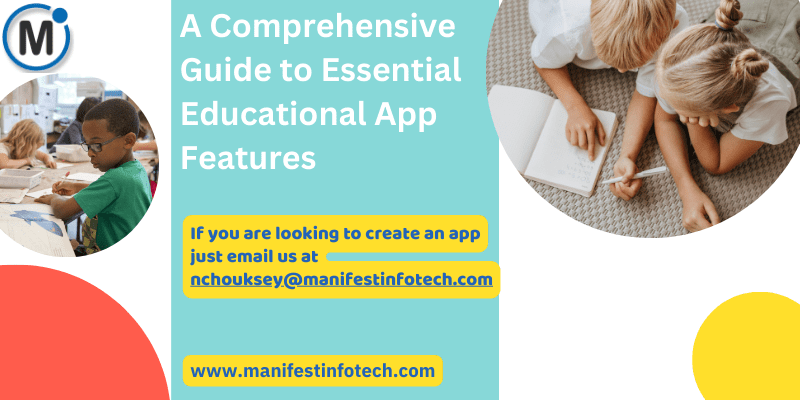 Infographic providing a comprehensive guide to essential educational app features, including course management, quizzes, and progress tracking