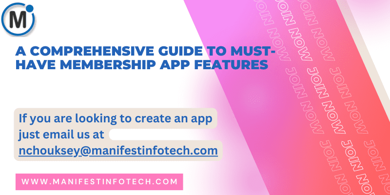 Infographic showcasing must-have features for a membership app, including subscription management, member profiles, and exclusive content.