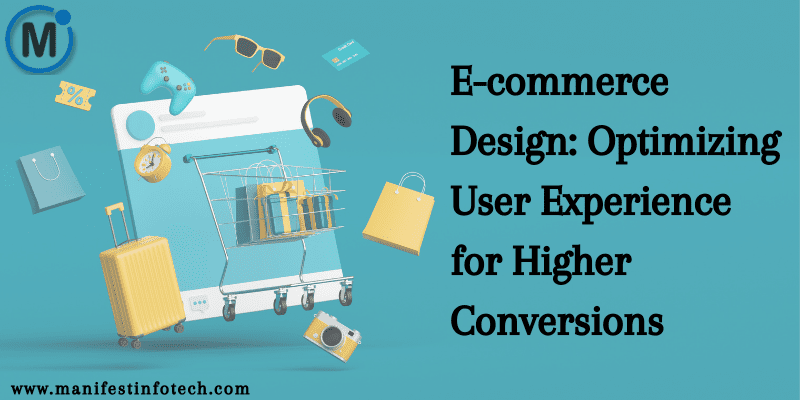 Graphic showcasing e-commerce design, featuring an optimized product page with easy navigation, call-to-action buttons, and a seamless checkout process.
