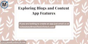 Infographic showcasing essential features for blogs and content apps, including content discovery, commenting, and social sharing.