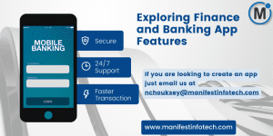 Infographic displaying essential features for finance and banking apps, including secure transactions, budgeting tools, and account management.