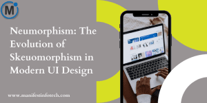 Graphic illustrating neumorphism in UI design, featuring soft shadows, subtle gradients, and raised elements for a modern, tactile look