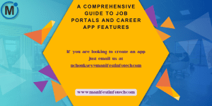 Infographic showcasing essential features for job portals and career apps, including job search, resume building, and interview preparation tools.