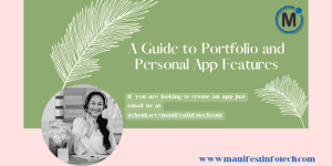 Infographic displaying essential features for portfolio and personal apps, including project showcases, personal branding, and contact information.