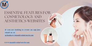 Infographic showcasing essential features for cosmetology and aesthetics websites, including service listings, booking system, and before-and-after galleries
