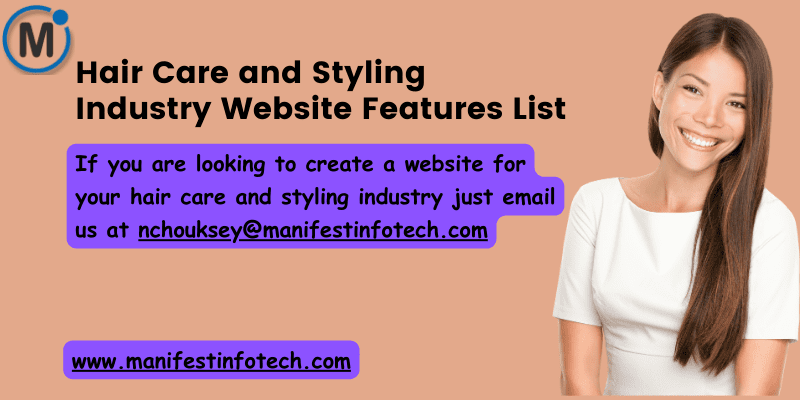 Features of a hair care and styling industry website, showcasing products and salon services