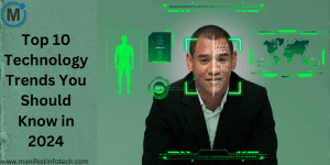 An overview of the top 10 technology trends in 2024, including AI advancements, blockchain innovations, and emerging tech solutions