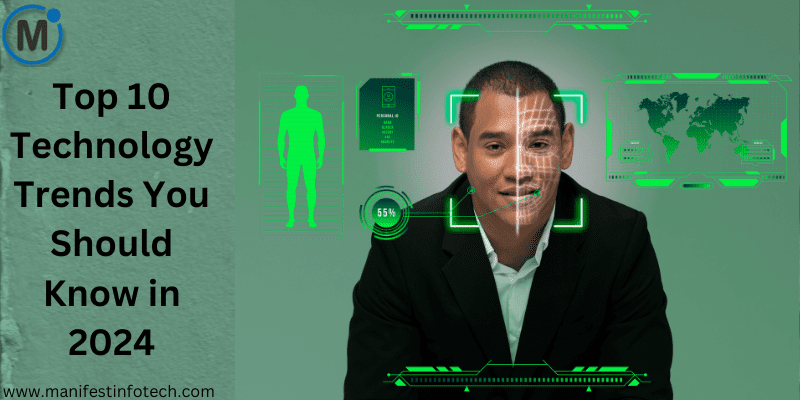 An overview of the top 10 technology trends in 2024, including AI advancements, blockchain innovations, and emerging tech solutions