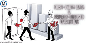 Illustration of first-party data exchange, emphasizing privacy-focused marketing