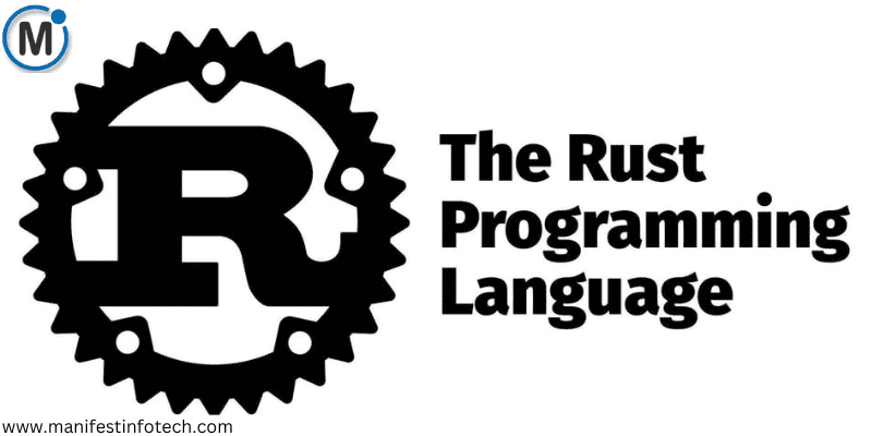 Rust programming language logo with the text "The Rust Programming Language