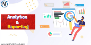 Illustration of a man analyzing charts and graphs on a screen labeled "Analytics" with Google’s logo and visual data elements around him.
