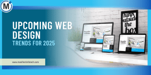 Upcoming web design trends for 2025 displayed on multiple devices.